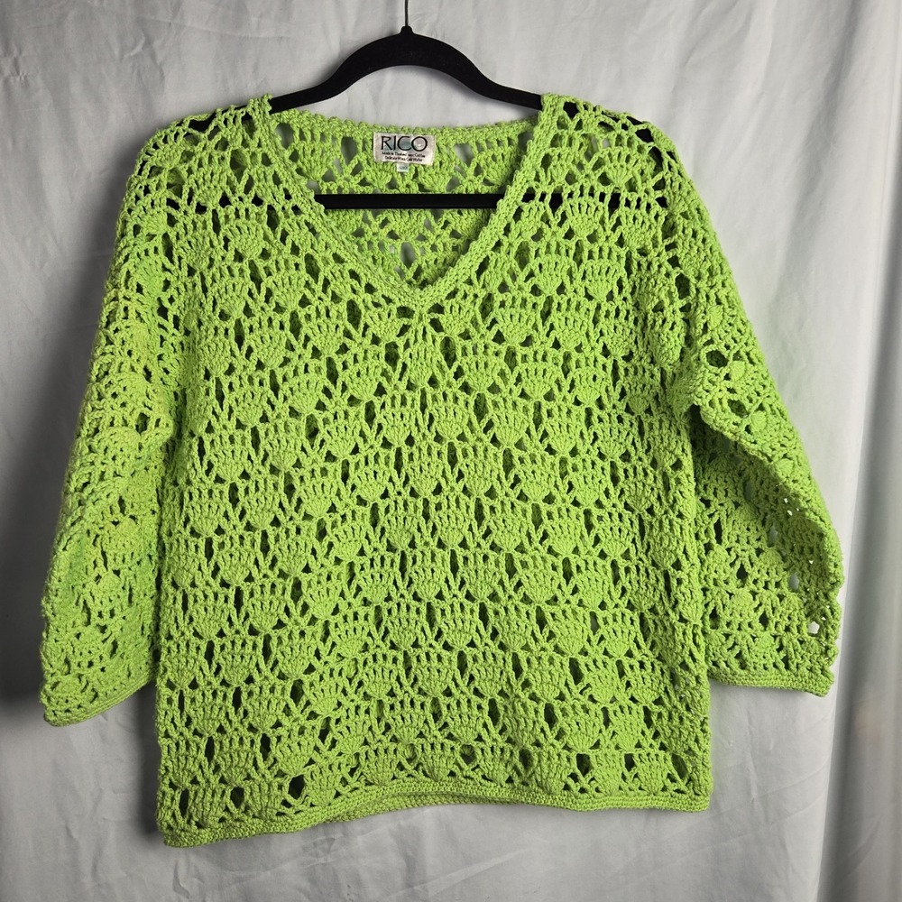 Rico Crochet‎ Top Women's S/M 100% Cotton Green Festival Beach Boho Resort